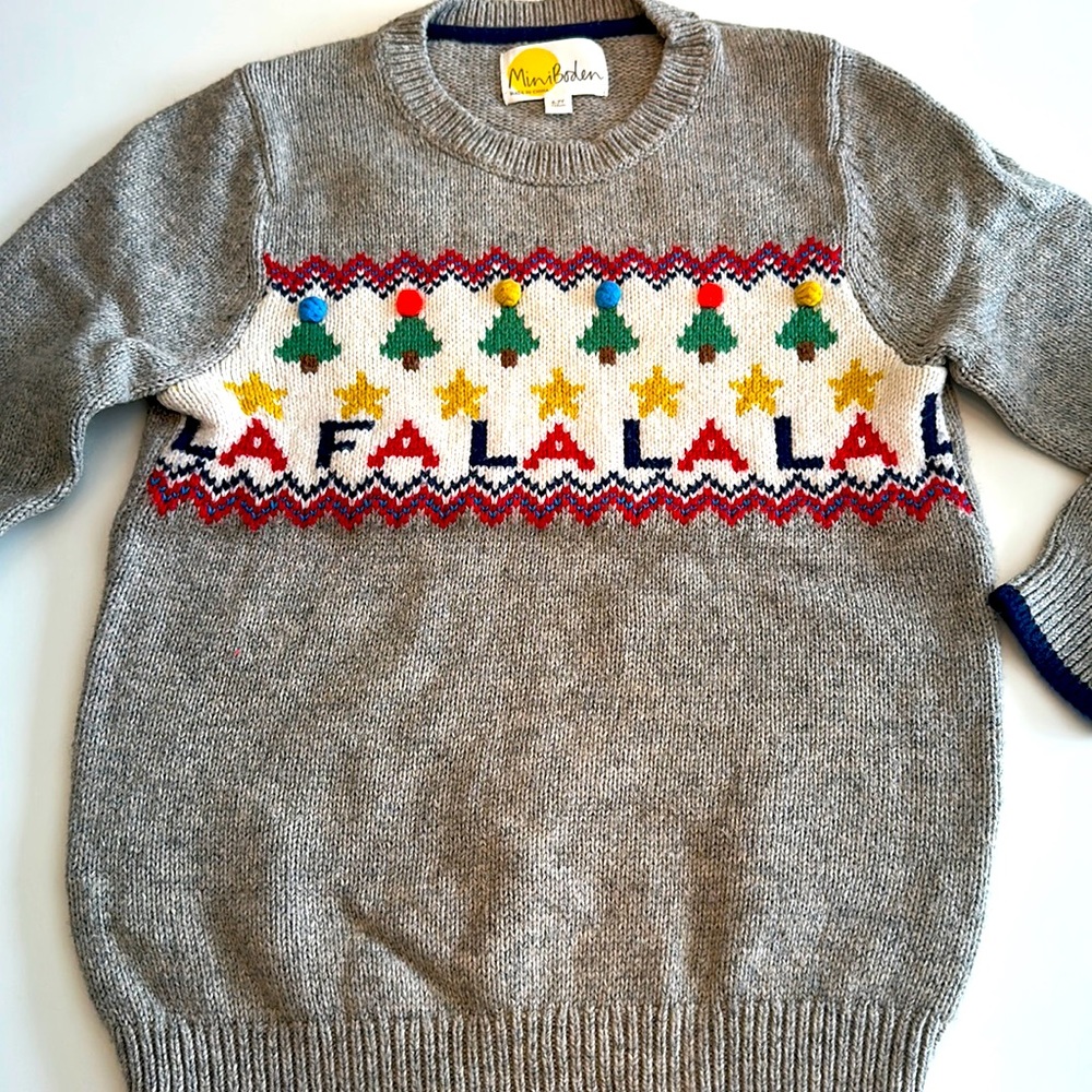 Mini Boden Gray Sweater with Festive Design